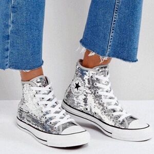 Madewell Sold Out Silver Sequin Converse, Wedding, Holiday Converse, Size 9